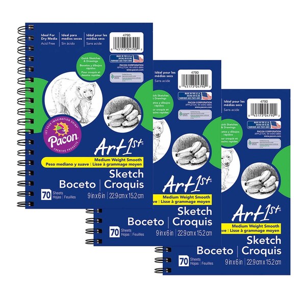 Sketch Diary, Standard Weight, 9in. x 6in., 70 Sheets Per Book, 3PK